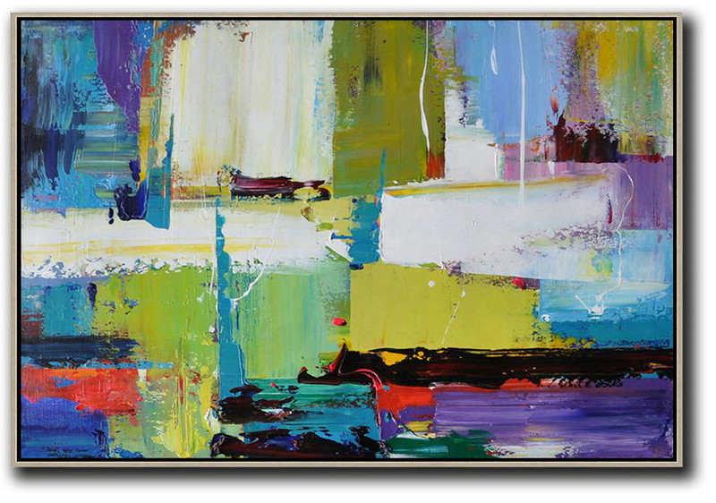 Abstract Painting Extra Large Canvas Art,Horizontal Palette Knife Contemporary Art,Original Abstract Art Paintings,Yellow,White,Blue,Purple.etc